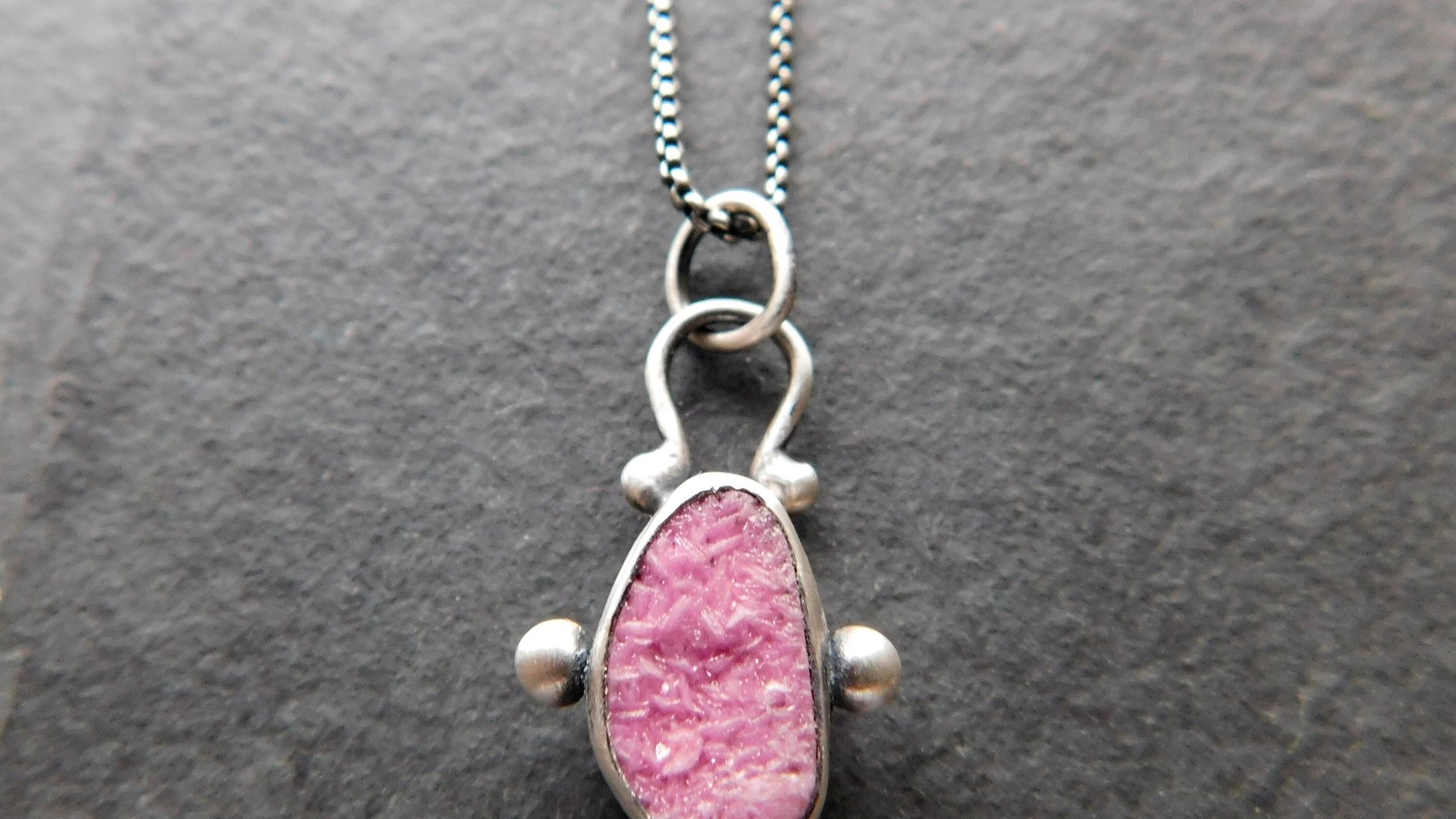 Hot Pink Cobalto Calcite Natural Drusy Sterling Silver 14K Gold Minimalist Pendant Necklace