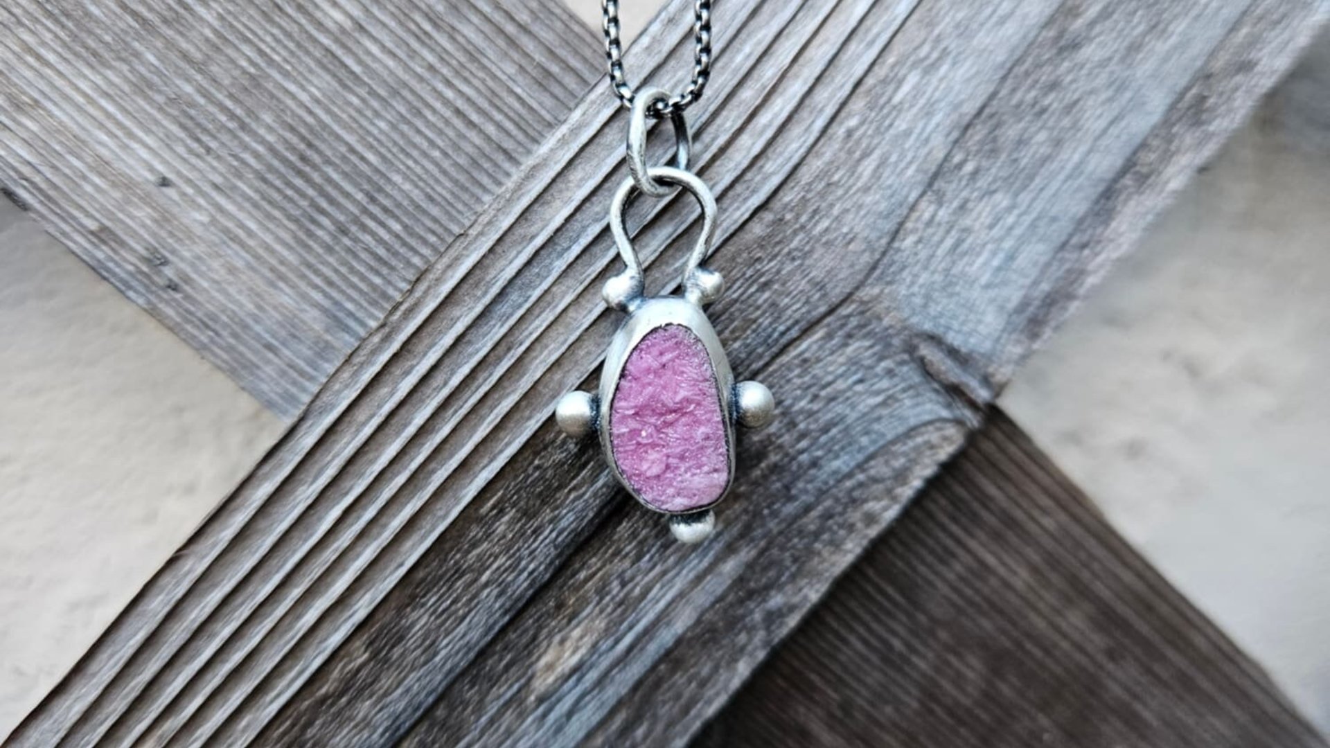 Hot Pink Cobalto Calcite Natural Drusy Sterling Silver 14K Gold Minimalist Pendant Necklace