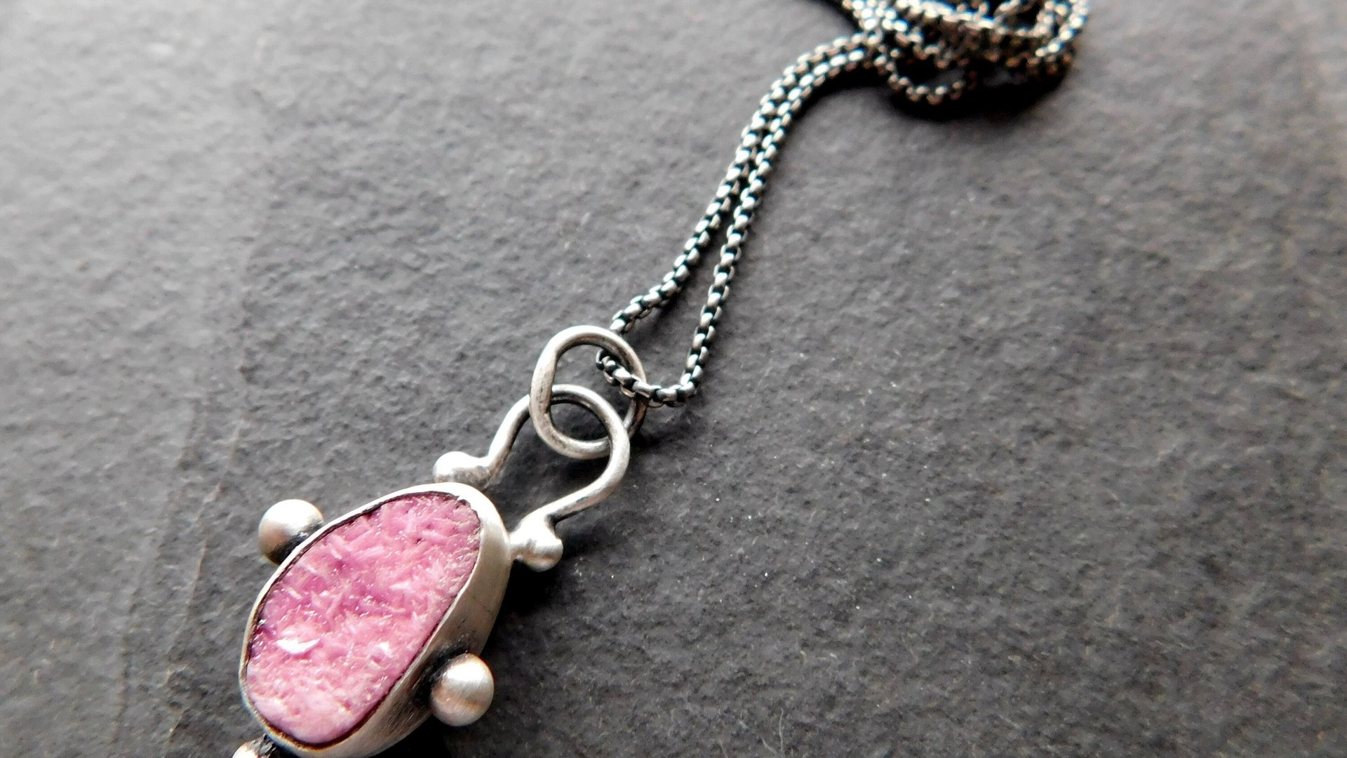 Hot Pink Cobalto Calcite Natural Drusy Sterling Silver 14K Gold Minimalist Pendant Necklace