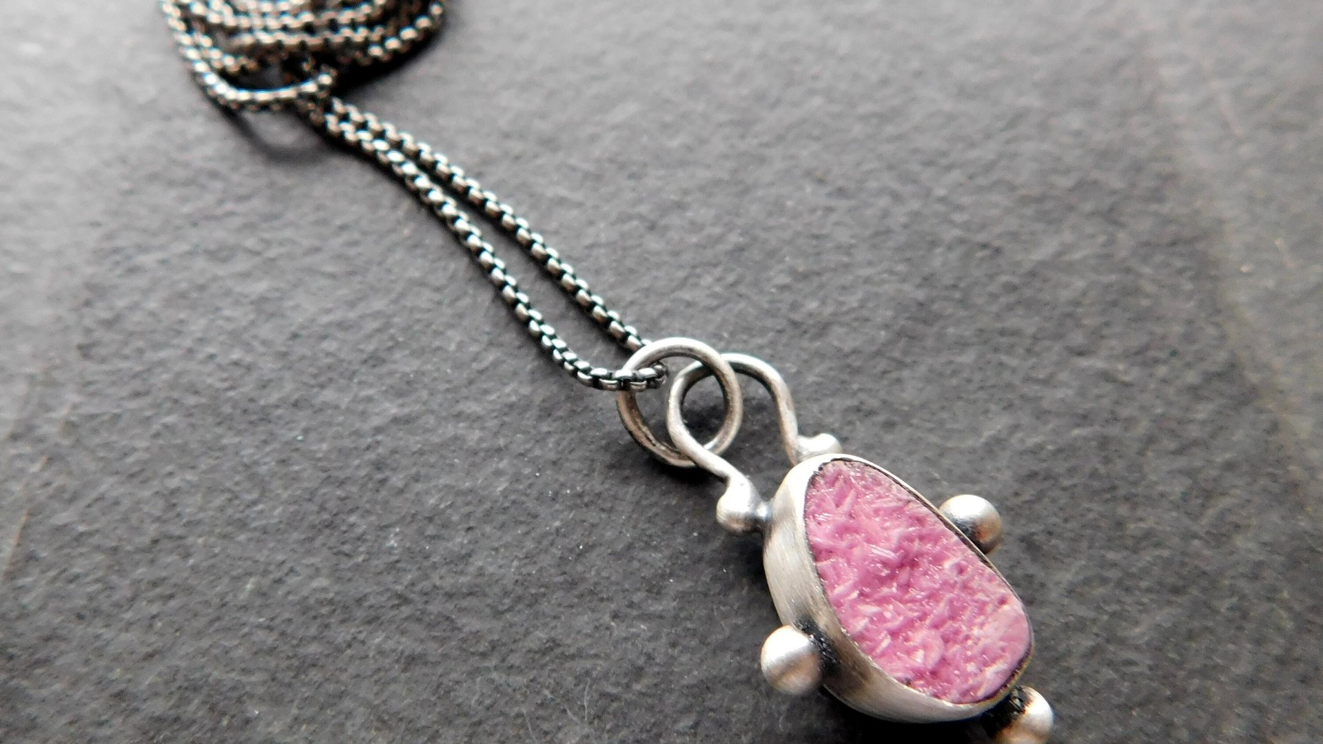 Hot Pink Cobalto Calcite Natural Drusy Sterling Silver 14K Gold Minimalist Pendant Necklace