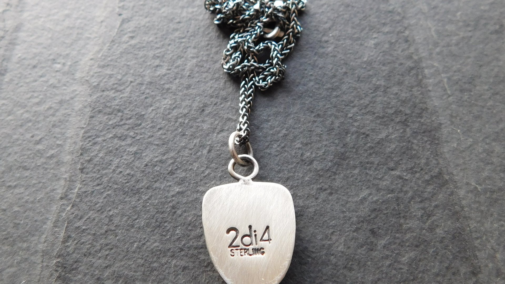 Neon Blue Kyanite Textured Sterling Silver 14K Gold Mixed Metal Small Shield Pendant Necklace