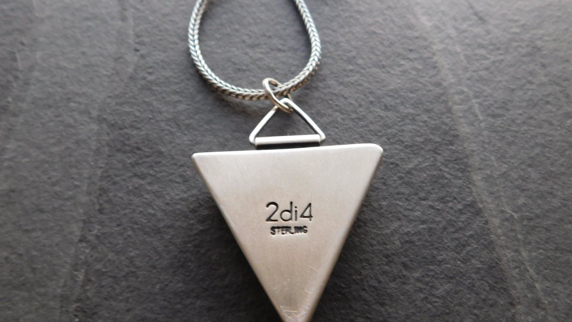Triangle Rutilated Quartz Oxidized Sterling Silver Hinge Bail Pendant Necklace