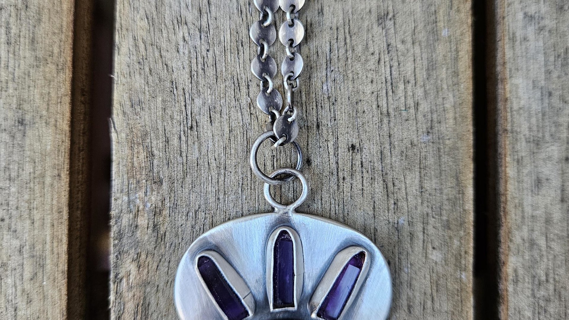 Amethyst Quartz Crystal Point Garnet Sterling Silver 14K Gold Mixed Metal Multi Stone Pendant Necklace