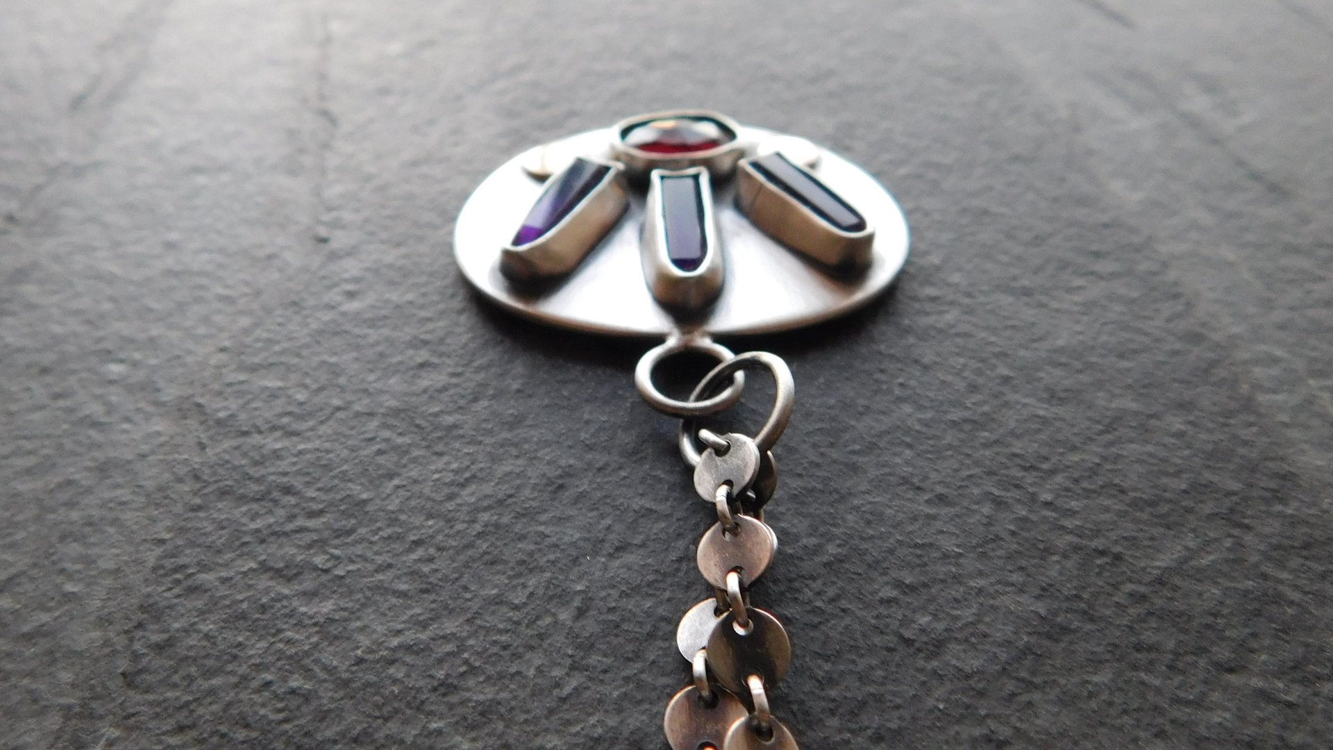 Amethyst Quartz Crystal Point Garnet Sterling Silver 14K Gold Mixed Metal Multi Stone Pendant Necklace