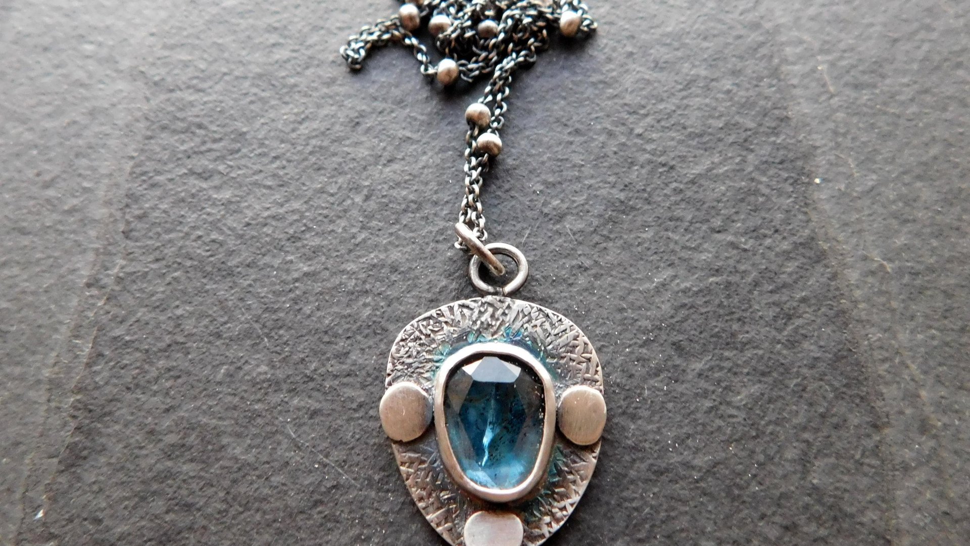 Teal Moss Kyanite Textured Sterling Silver Pendant Necklace