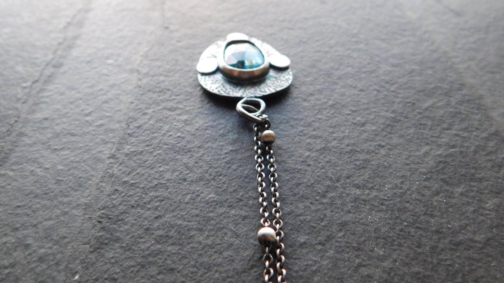 Teal Moss Kyanite Textured Sterling Silver Pendant Necklace