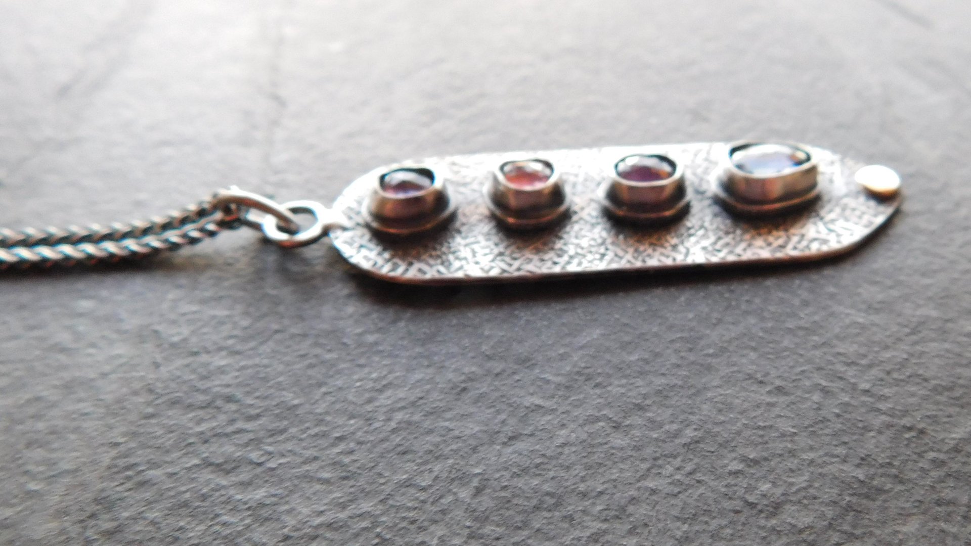Spinel Shades of Violet Multi Stone Textured Sterling Silver 14K Gold Accent Pendant Necklace