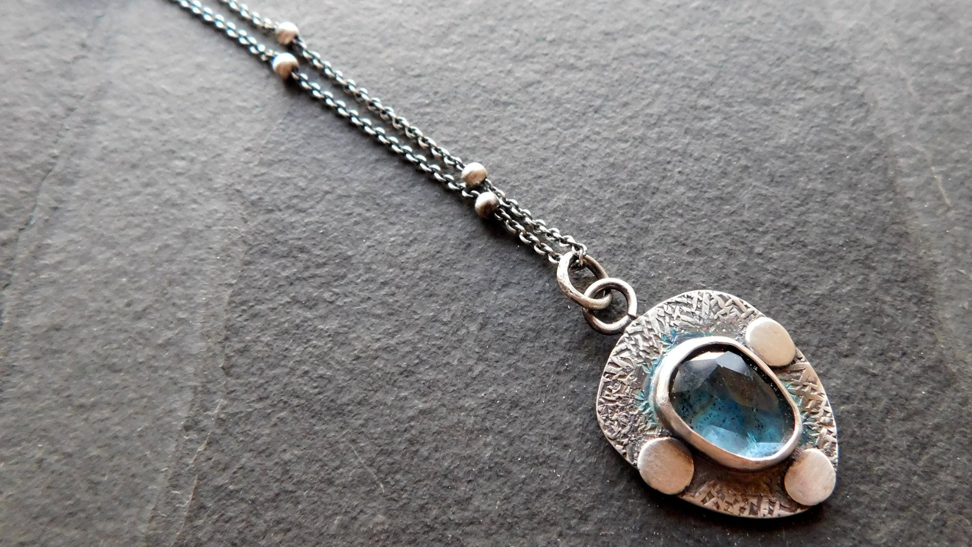Teal Moss Kyanite Textured Sterling Silver Pendant Necklace