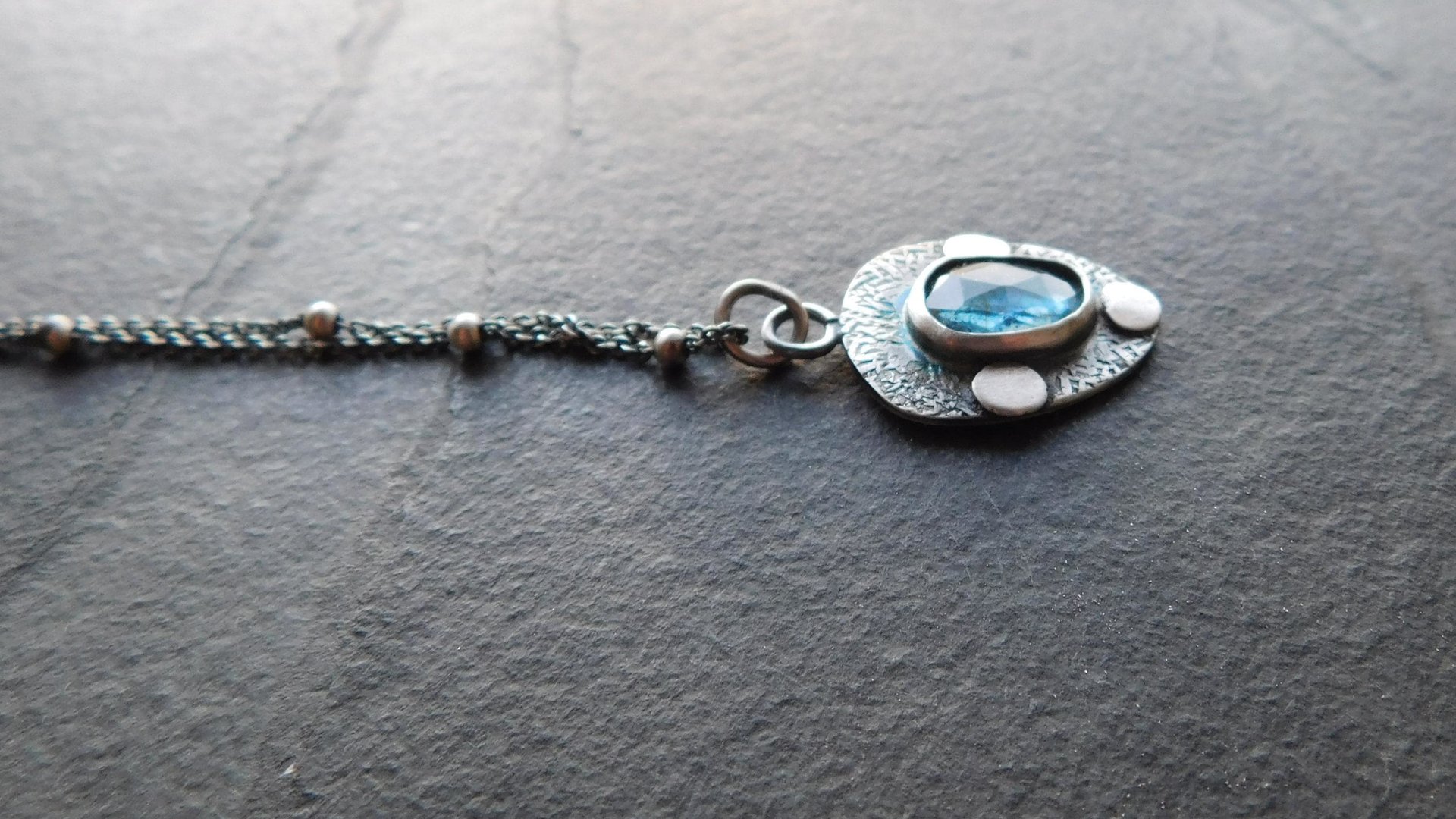Teal Moss Kyanite Textured Sterling Silver Pendant Necklace
