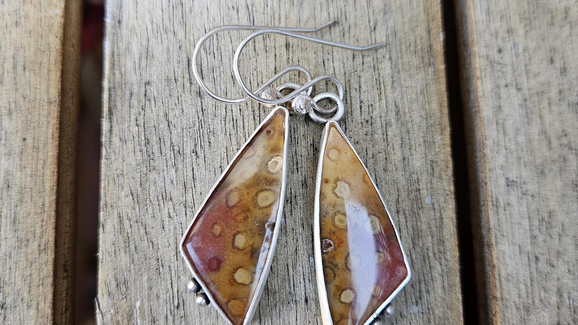 Orange Yellow Fossil Coral Sterling Silver Dangle Earrings