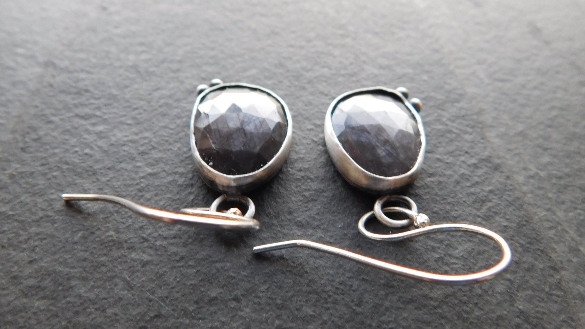 Rosecut Grey Sapphire Sterling Silver Dangle Earrings