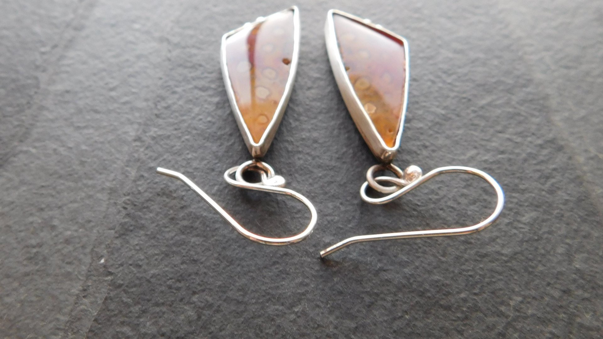 Orange Yellow Fossil Coral Sterling Silver Dangle Earrings