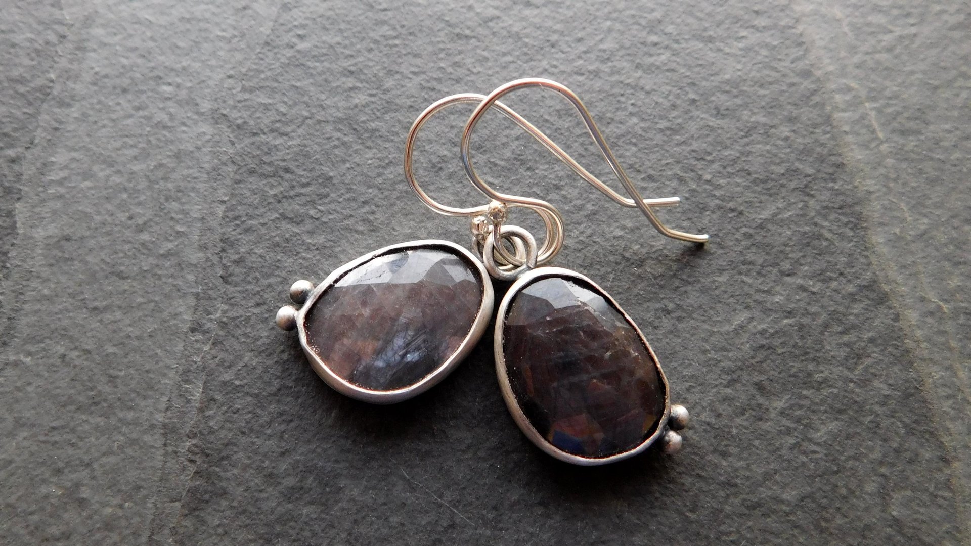 Rosecut Grey Sapphire Sterling Silver Dangle Earrings