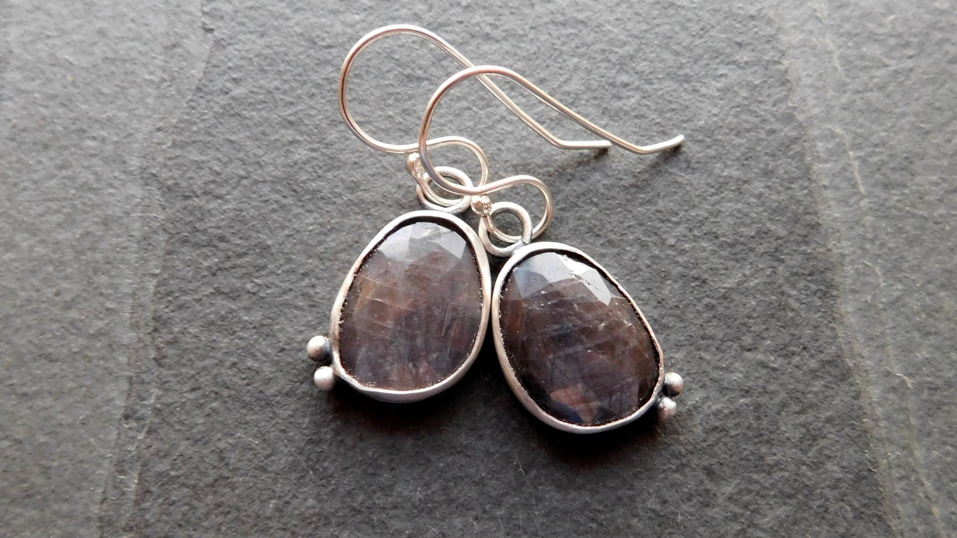 Rosecut Grey Sapphire Sterling Silver Dangle Earrings