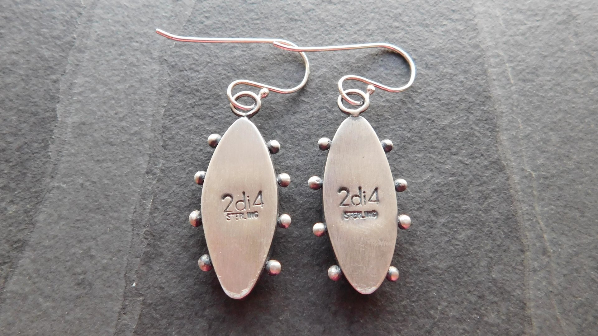 Forest Green Mauve Pink Ocean Jasper Oxidized Sterling Silver Dotted Dangle Earrings