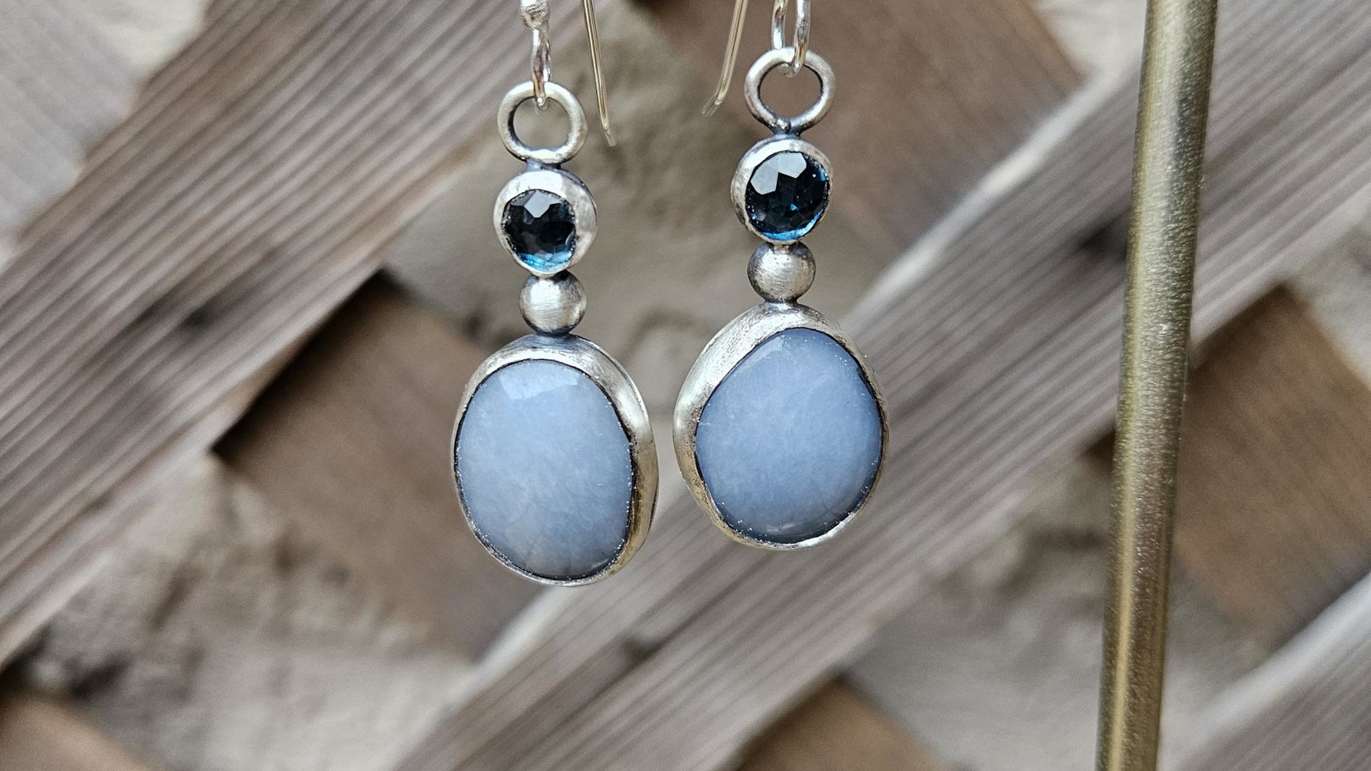 Pale Blue Grey Angelite London Blue Topaz Sterling Silver Shades Of Blue Dangle Earrings