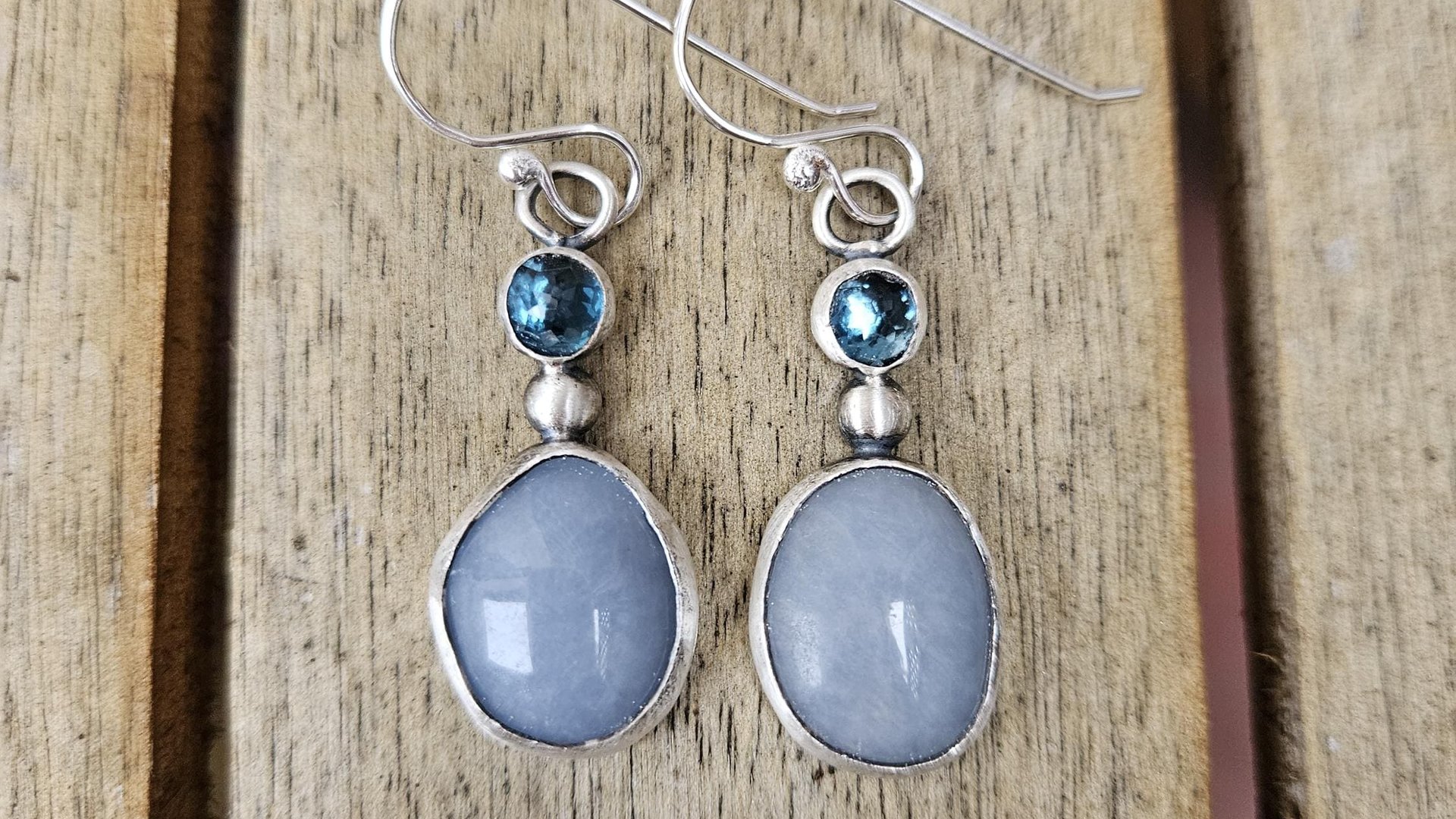 Pale Blue Grey Angelite London Blue Topaz Sterling Silver Shades Of Blue Dangle Earrings