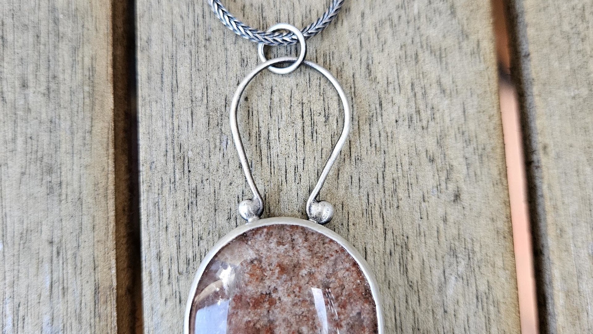 Rust Red Moss Agate Oxidized Brushed Sterling Silver Mossy Garden Pendant Necklace