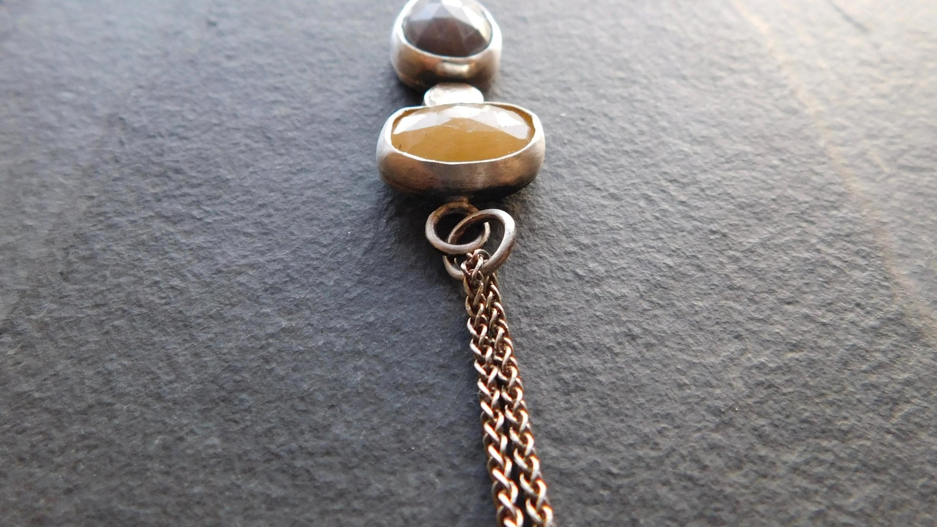 Butterscotch Yellow Slate Gray Multi Sapphire Sterling Silver 14K Gold Accent Pendant Necklace