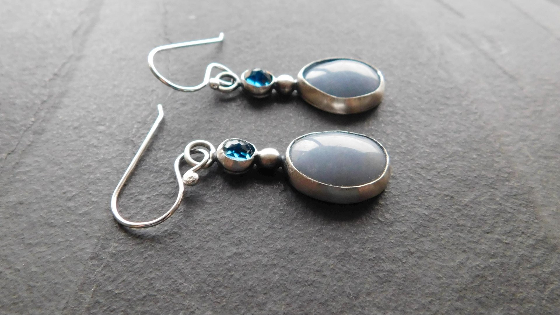 Pale Blue Grey Angelite London Blue Topaz Sterling Silver Shades Of Blue Dangle Earrings