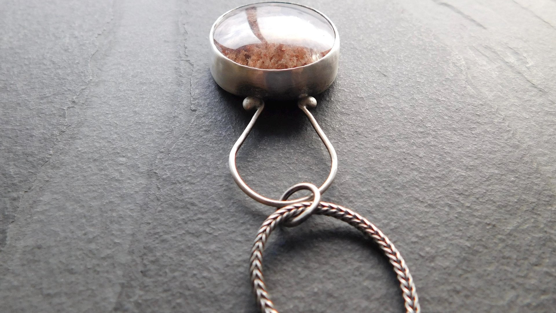 Rust Red Moss Agate Oxidized Brushed Sterling Silver Mossy Garden Pendant Necklace
