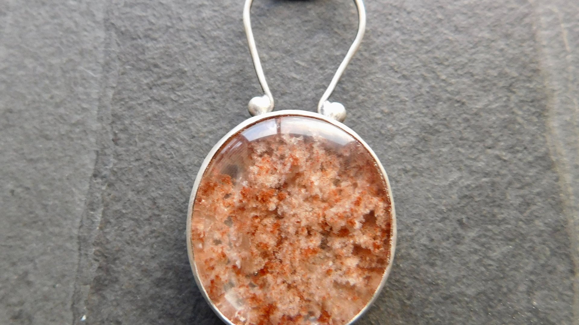 Rust Red Moss Agate Oxidized Brushed Sterling Silver Mossy Garden Pendant Necklace