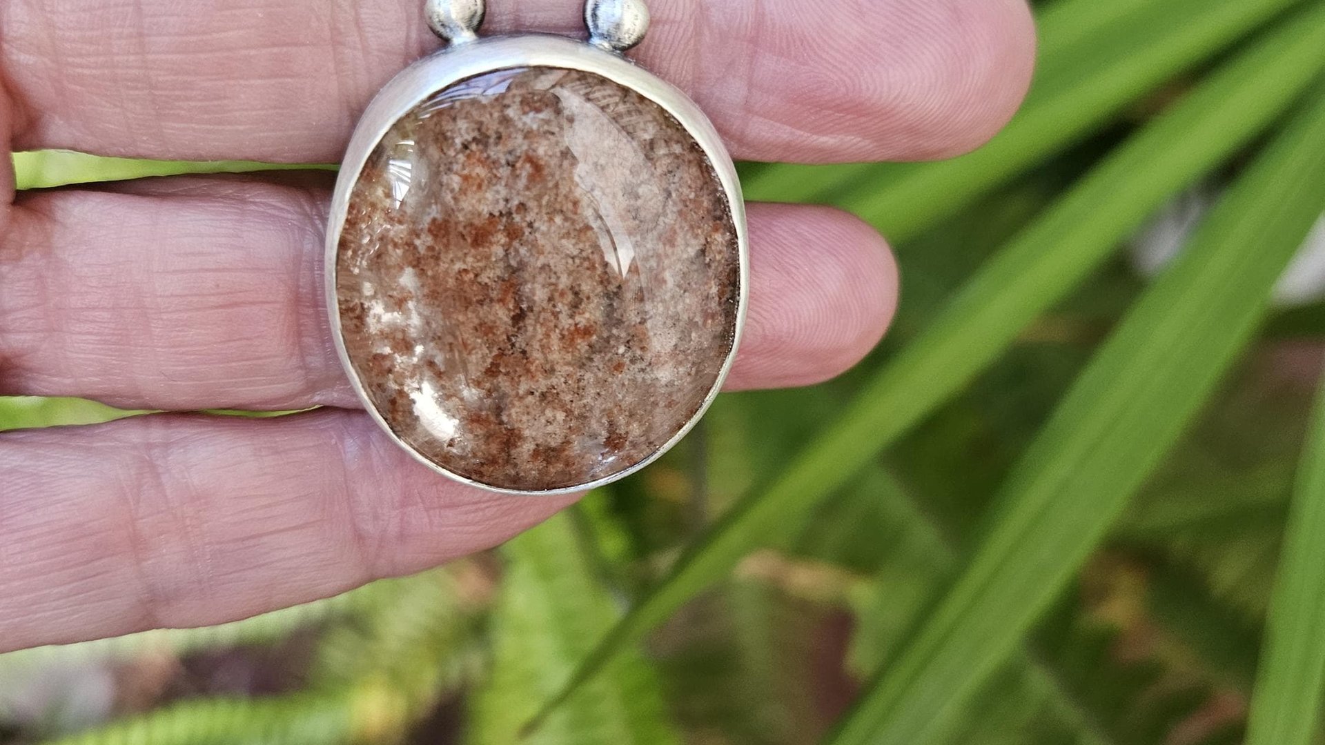 Rust Red Moss Agate Oxidized Brushed Sterling Silver Mossy Garden Pendant Necklace