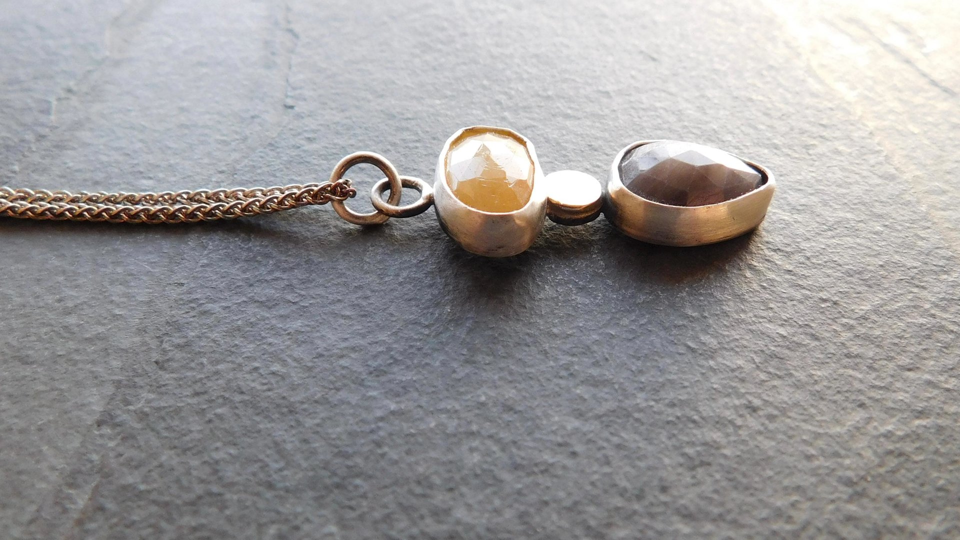 Butterscotch Yellow Slate Gray Multi Sapphire Sterling Silver 14K Gold Accent Pendant Necklace