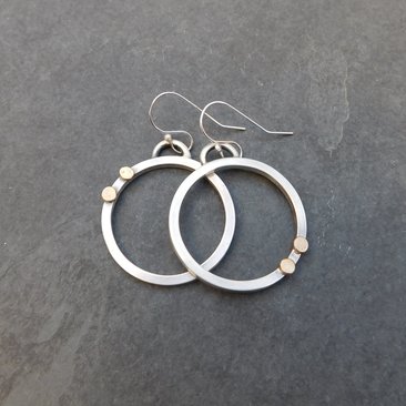 Silver Gold Heavy Metal Hoops, Mixed Metal Mod Hoop Earrings, Asymmetrical Earrings