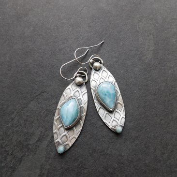 Larimar Deco Inspired Sterling Silver Dangle Earrings