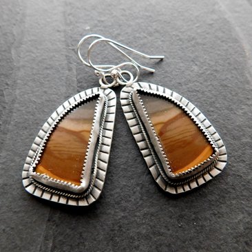 Polychrome Jasper Landscape Stone Oxidized Sterling Silver Mod Southwest Dangle Earrings