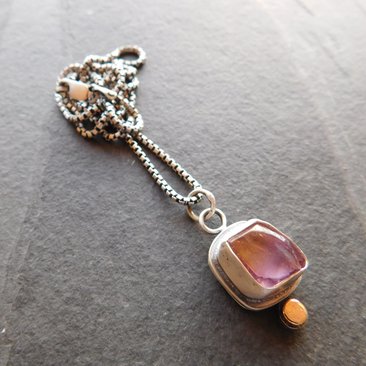 Raw Mineral Ametrine Nugget 14K Gold Dot Oxidized Sterling Silver Minimalist Pendant Necklace