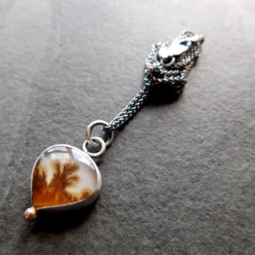 Dendritic Agate Desert Landscape Sterling Silver 14K Gold Pendant Minimalist Necklace