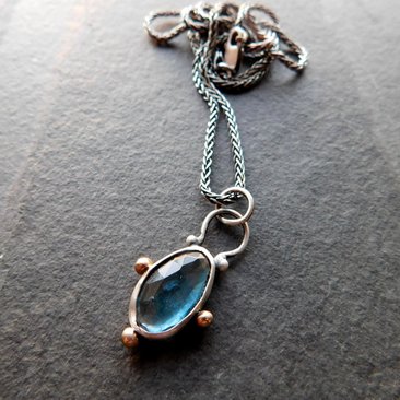 London Blue Topaz Sterling Silver 14K Gold Minimalist Pendant Necklace