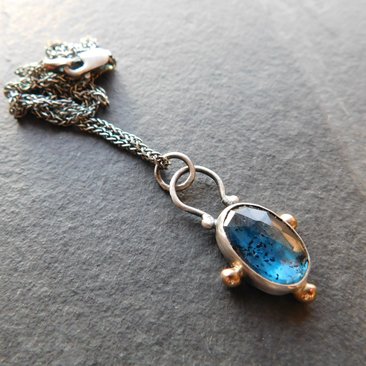 Teal Moss Kyanite Sterling Silver 14K Gold Minimalist Pendant Necklace
