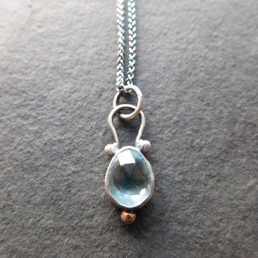 Rosecut Aquamarine Sterling Silver 14K Gold Minimalist Pendant Necklace
