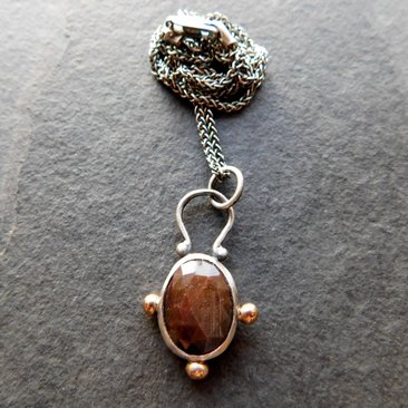 Chocolate Brown Sapphire Sterling Silver 14K Gold Minimalist Pendant Necklace