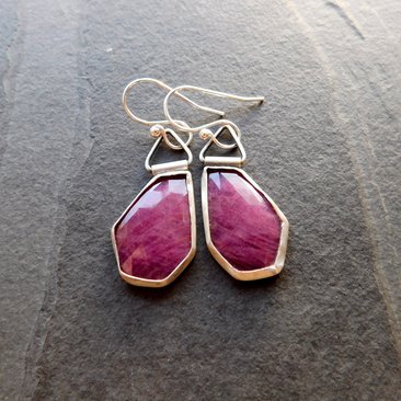 Rosecut Ruby Oxidized Sterling Silver Swing Hinge Dangle Earrings