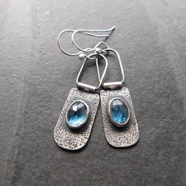 Teal Moss Kyanite Textured Sterling Silver Hinged Lightweight Everyday Dangle Earrings