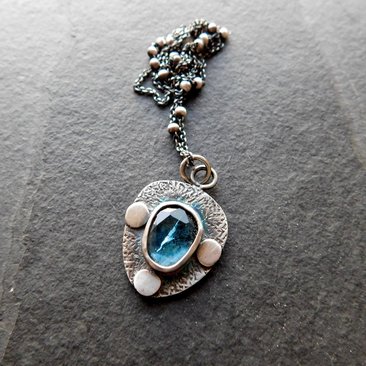 Teal Moss Kyanite Textured Sterling Silver Pendant Necklace