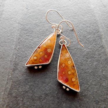 Orange Yellow Fossil Coral Sterling Silver Dangle Earrings