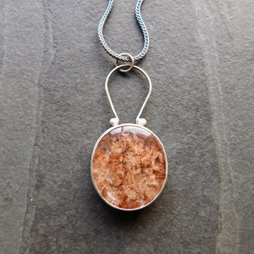 Rust Red Moss Agate Oxidized Brushed Sterling Silver Mossy Garden Pendant Necklace