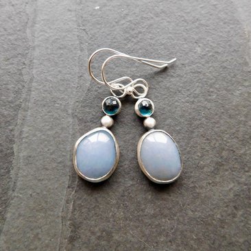 Pale Blue Grey Angelite London Blue Topaz Sterling Silver Shades Of Blue Dangle Earrings
